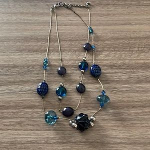 Blue Beaded & Silver Statement Piece Wrap Necklace